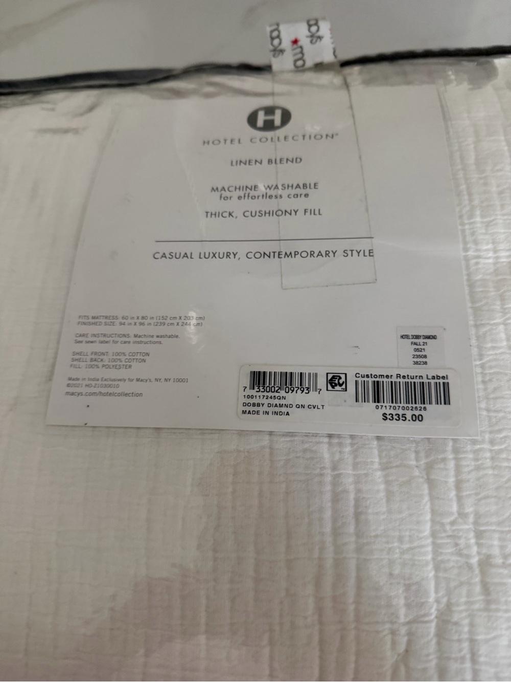 Hotel Collection White Linen-Blend Dobby Diamond Comforter - Quilted Texture